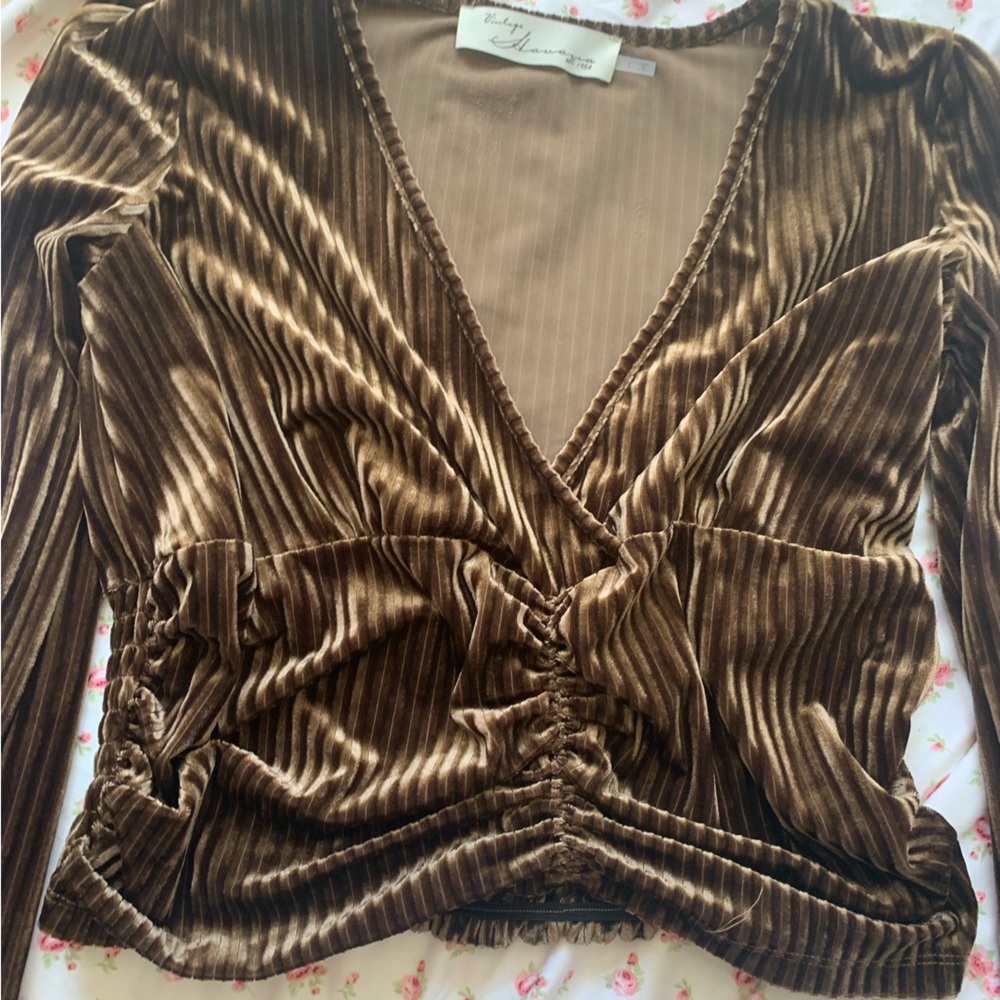 Brown velvet crop top